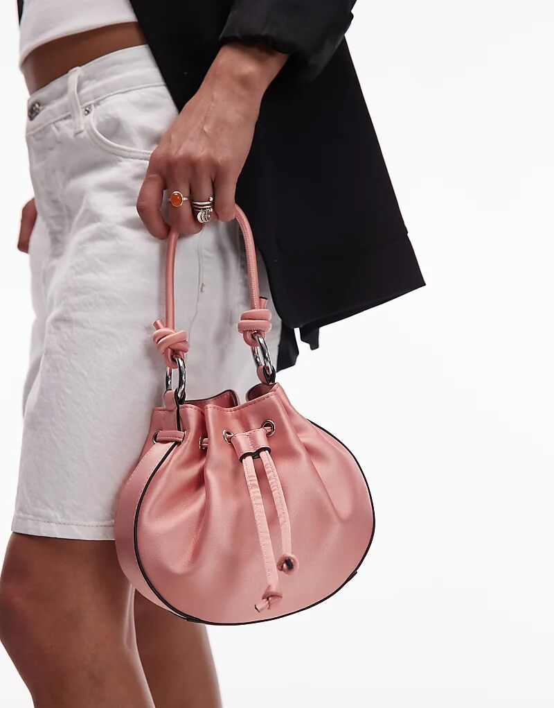 

Персиковая сумка-колокольчик со сборками и шнурком Topshop Gabs