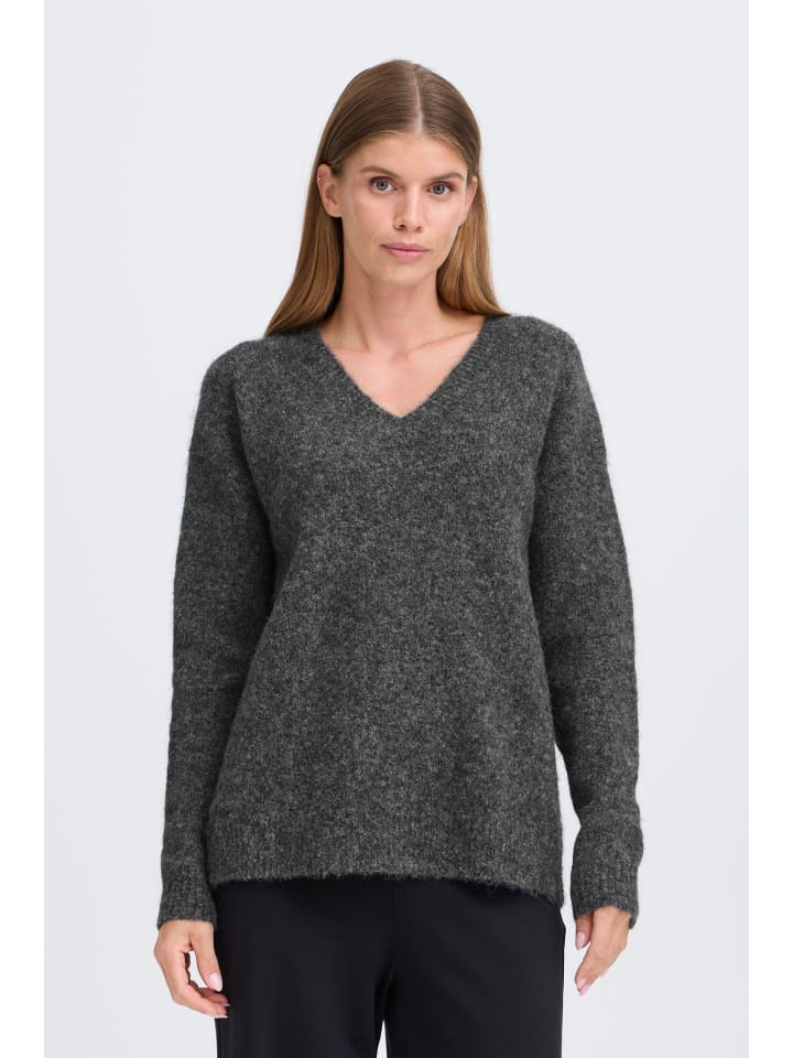 

Свитер с V-образным вырезом OXISELMA серого цвета Oxmo