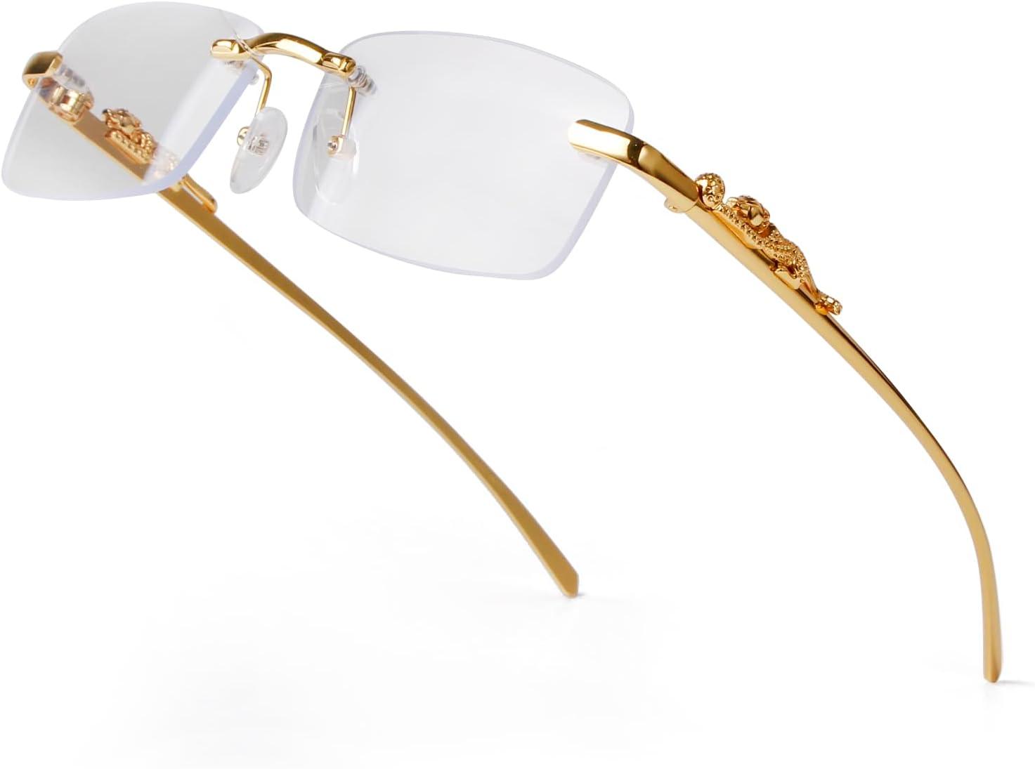 

Винтажные прямоугольные солнцезащитные очки без оправы для женщин и мужчин, модные квадратные солнцезащитные очки без оправы из золотистого металла, прозрачные очки piscm, Gold/Clear