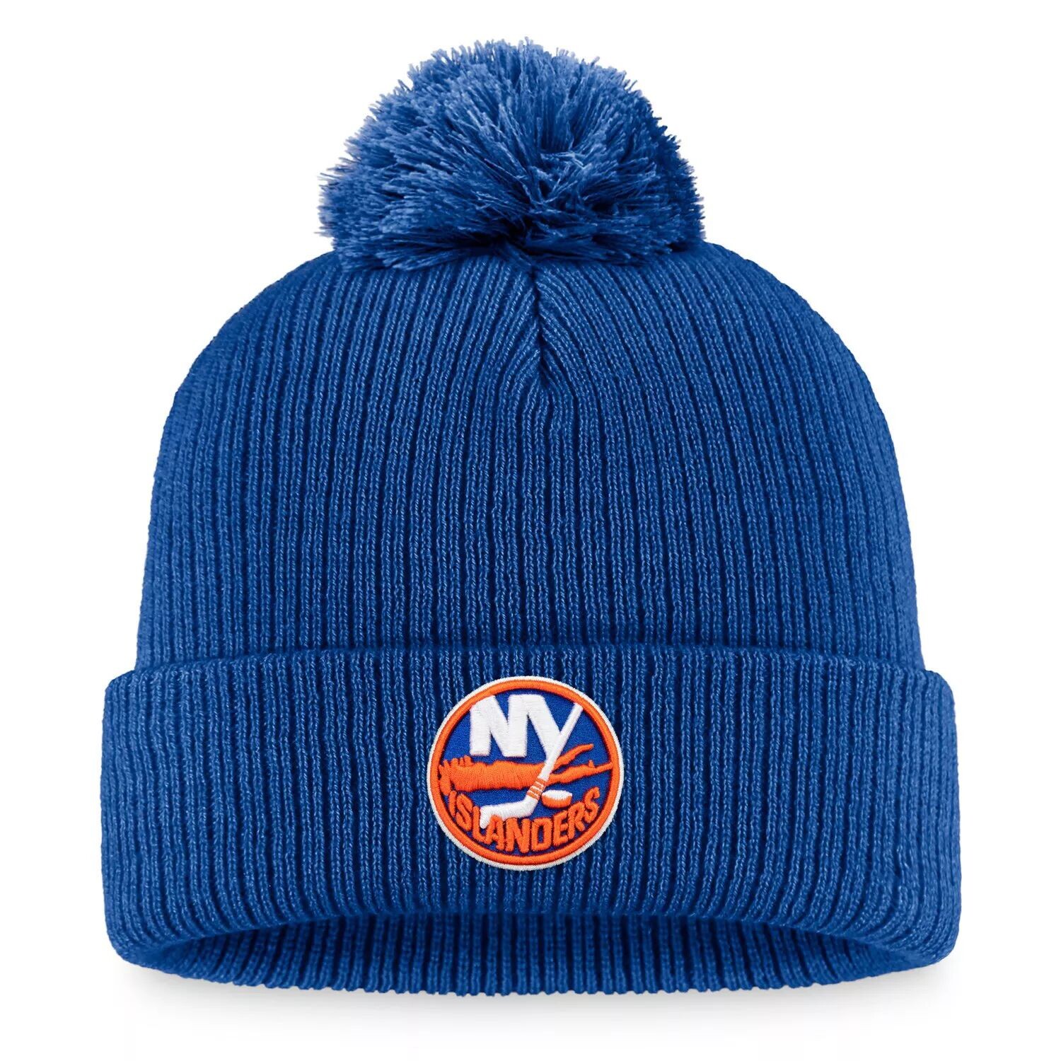 

Мужская вязаная шапка с манжетами и помпоном Fanatics Royal New York Islanders Core Primary Logo