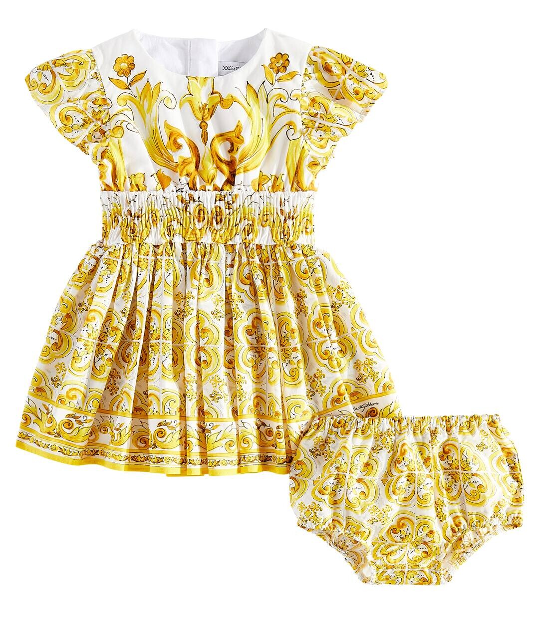 

Комплект из хлопкового платья и панталон Baby Majolica Dolce&Gabbana Kids, цвет mix maiolica giallo