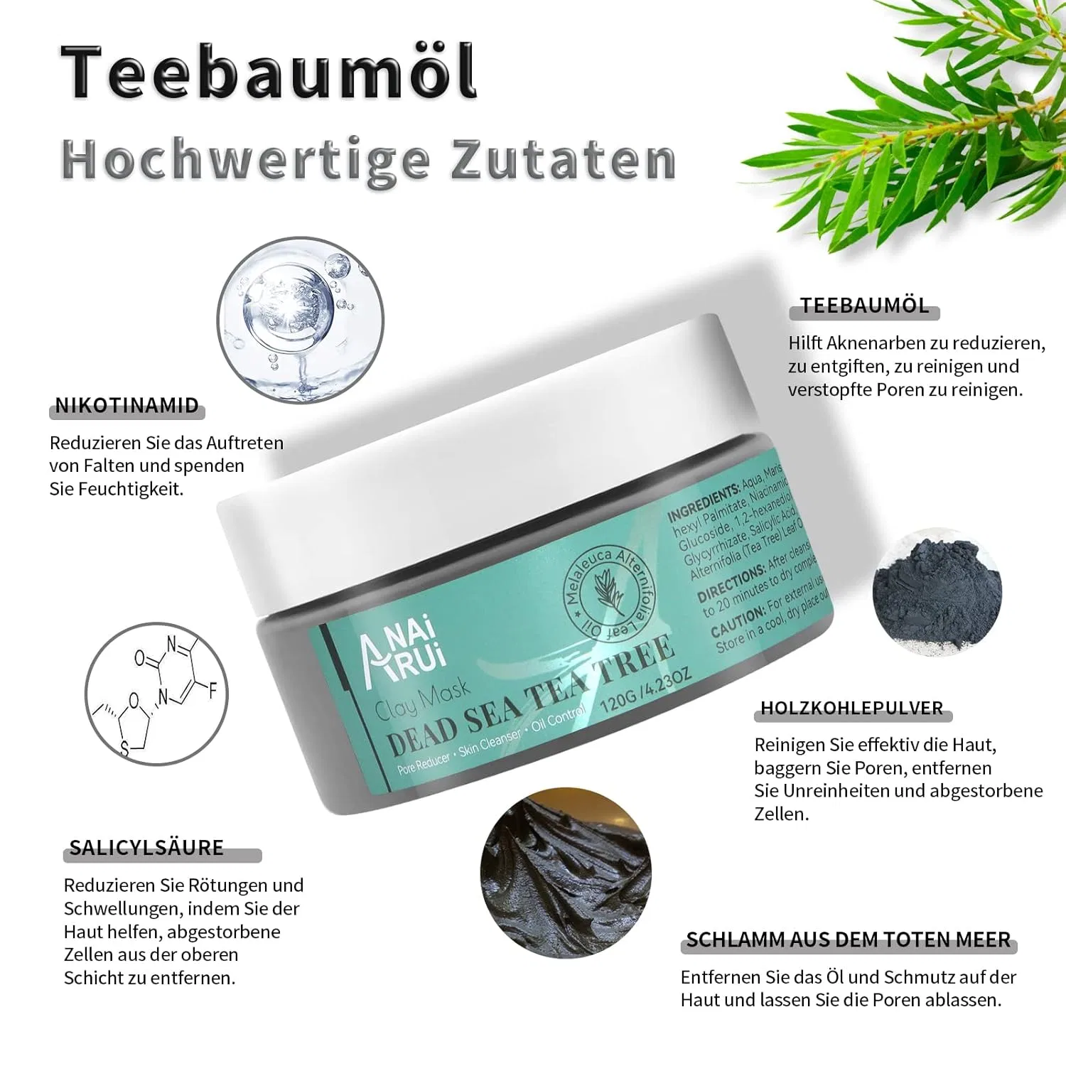 Тоник Anai Rui — Грязевая с чайным деревом и грязью Мертвого моря , Dead Sea With Tea Tree, 120 г — фото 3