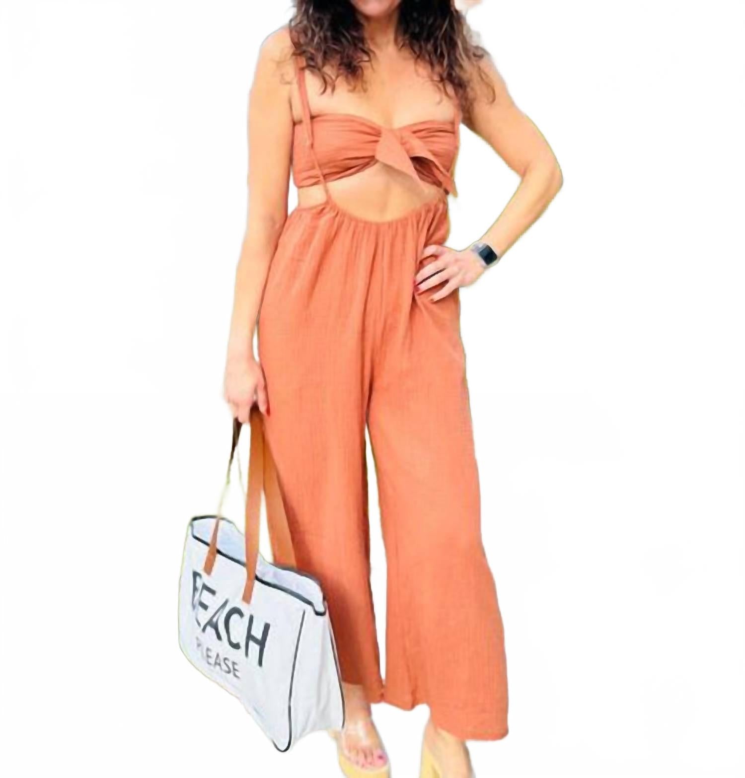 

Women's Suspender Pant Jumpsuit Set In Clay BluIvy, Clay