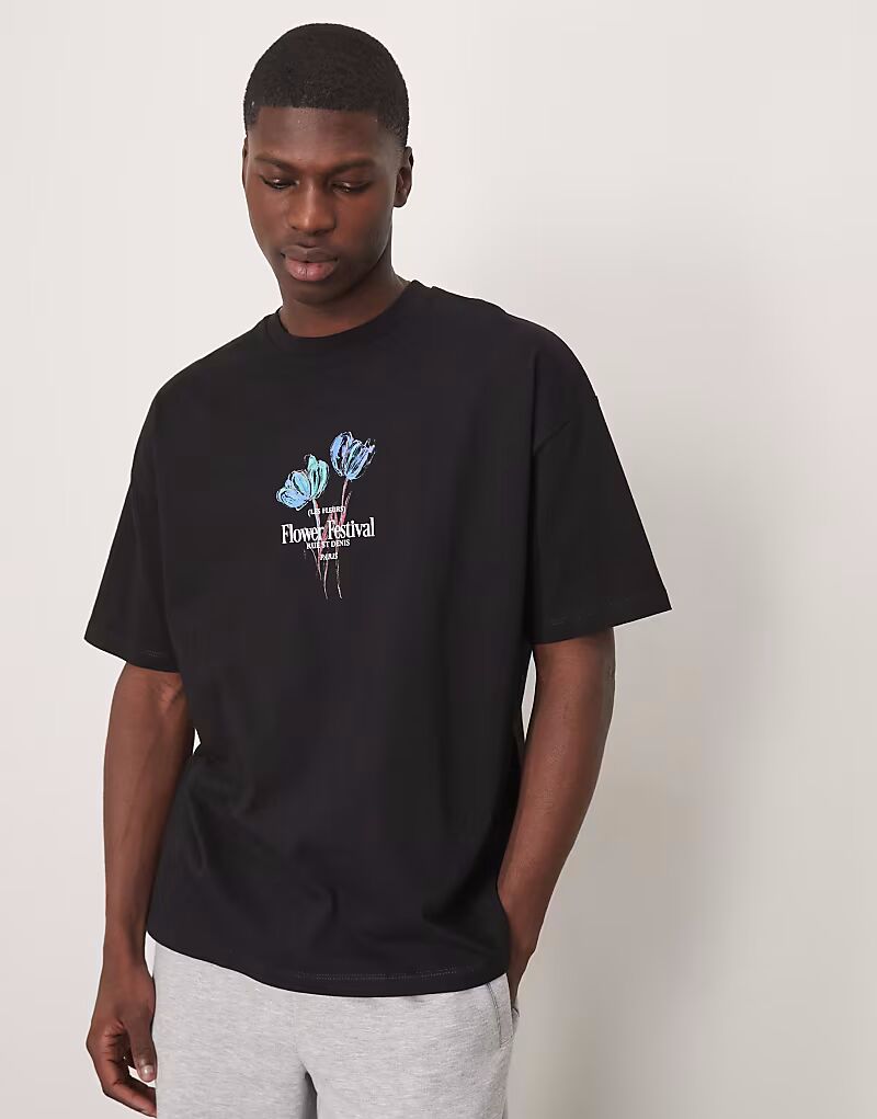 

Футболка свободного кроя ASOS DESIGN с цветочным принтом черного цвета
