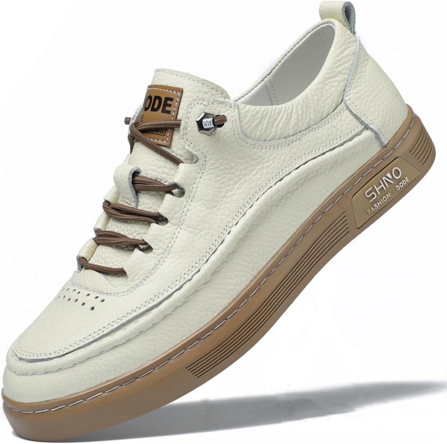 

Мужские модные легкие кожаные кроссовки на шнуровке, дышащие, низкие, с круглым носком, нескользящие, повседневные, для ходьбы и вождения Qwuieoin, белый