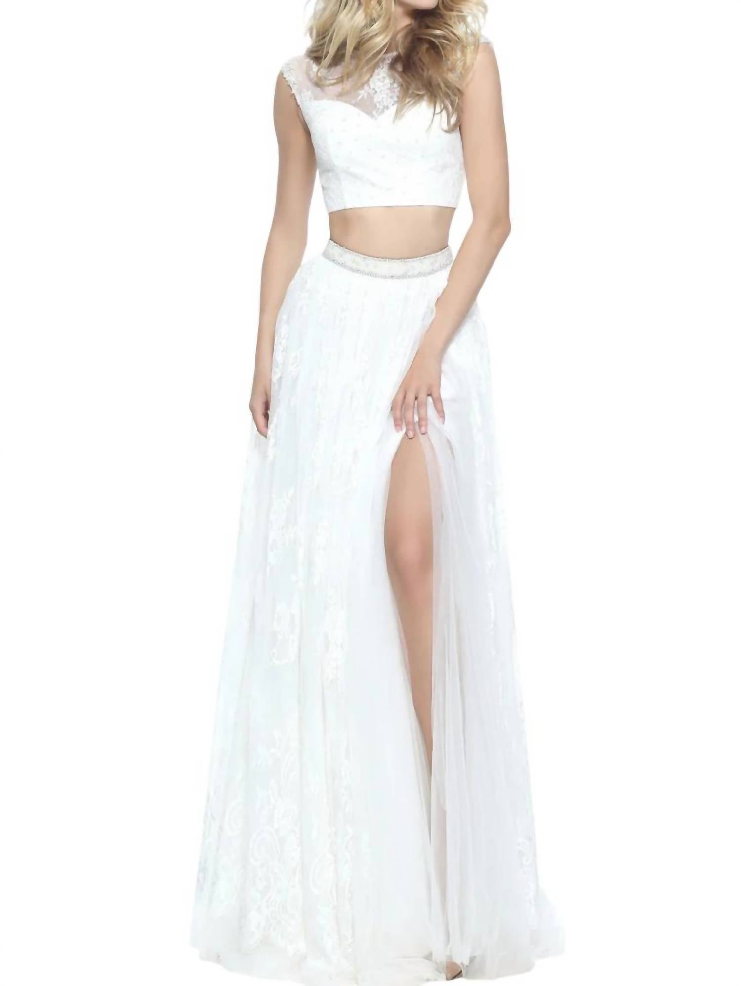 

Выпускное платье из двух частей с кружевом цвета слоновой кости Sherri Hill
