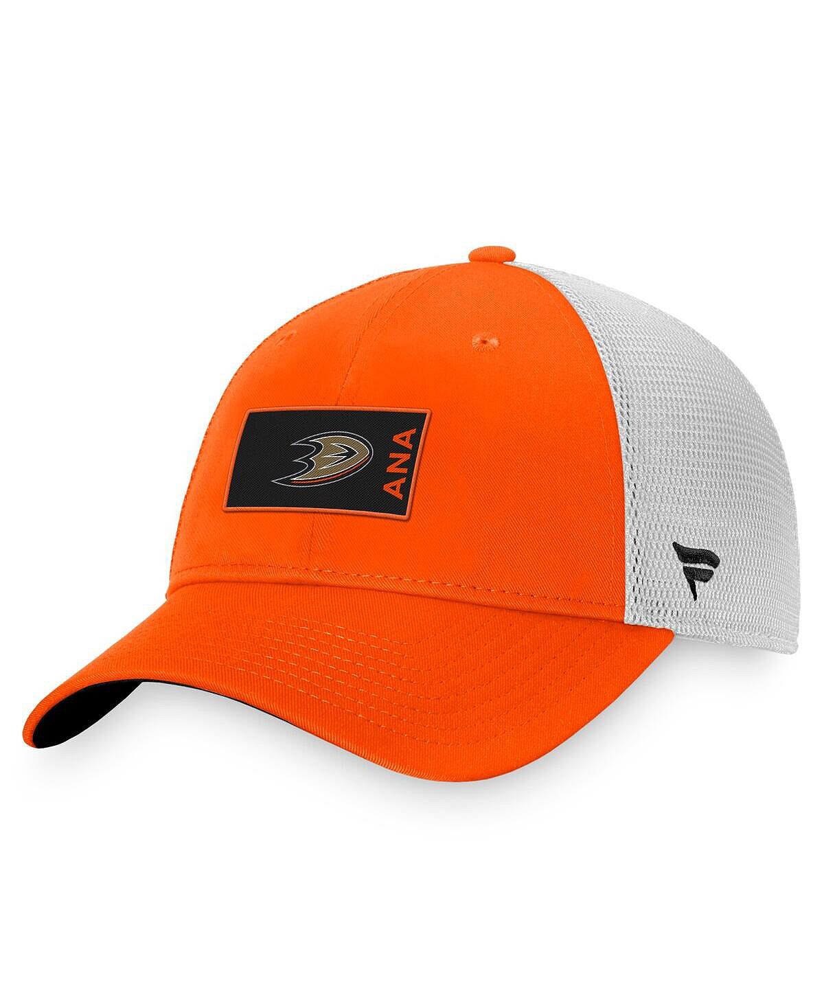 

Мужская фирменная оранжево-белая кепка Anaheim Ducks Authentic Pro Rink Trucker Snapback Fanatics