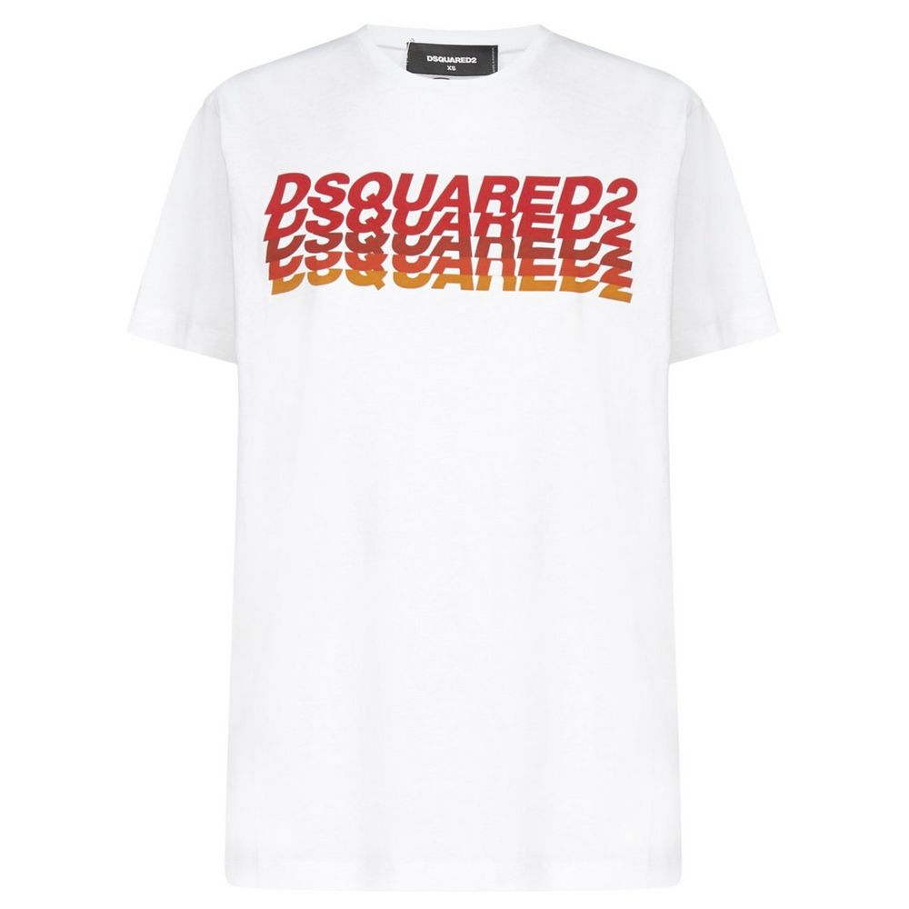 

Элегантная повседневная хлопковая футболка с фирменным стилем Dsquared2, белый