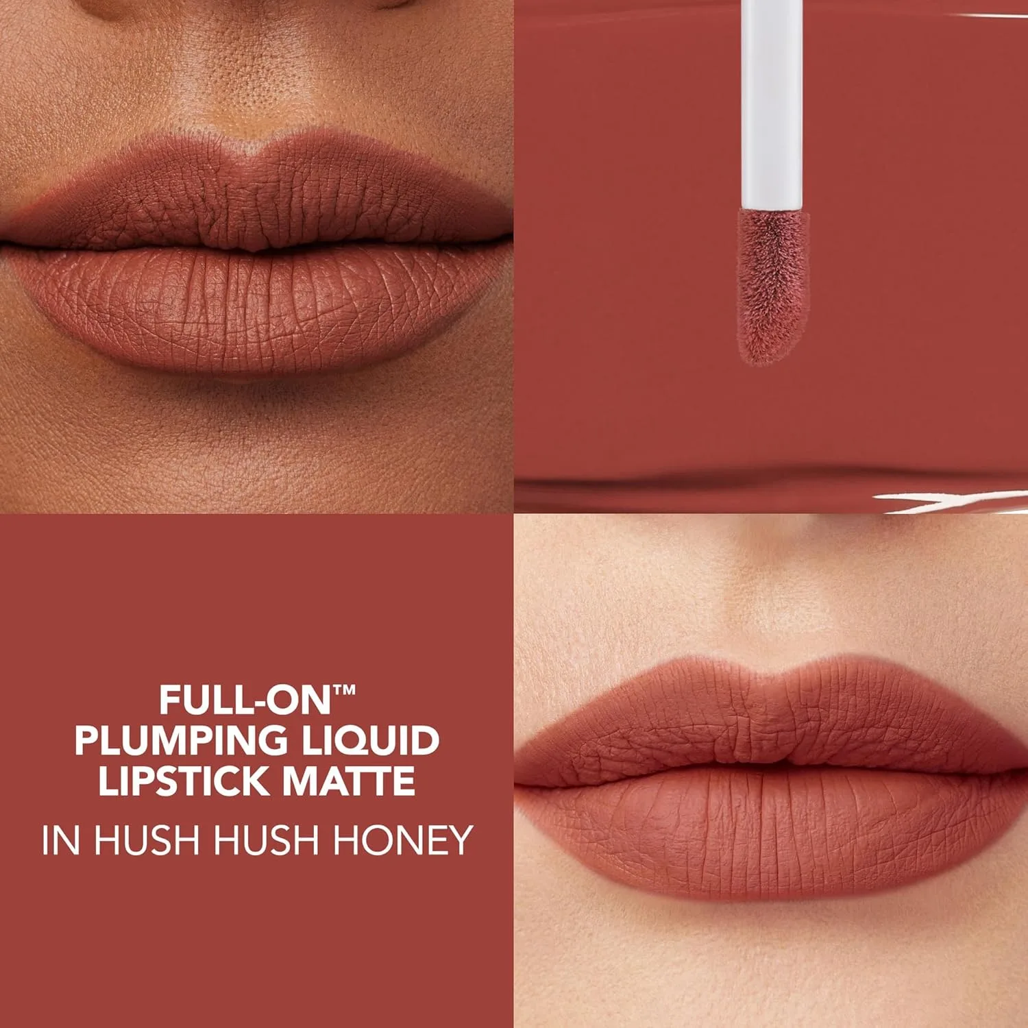 BUXOM Full-On Plumping Liquid Matte Lipstick, стойкость 8 часов, с витамином E, гиалуроновой кислотой и пептидным комплексом, устойчив к переносу, cruelty-free, 08 Hush Hush Honey (Cinnamon) — фото 2
