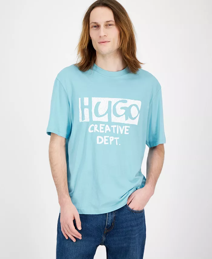 

Мужская футболка с коротким рукавом Nugocrea Creative Department с логотипом и принтом Hugo Boss, синий