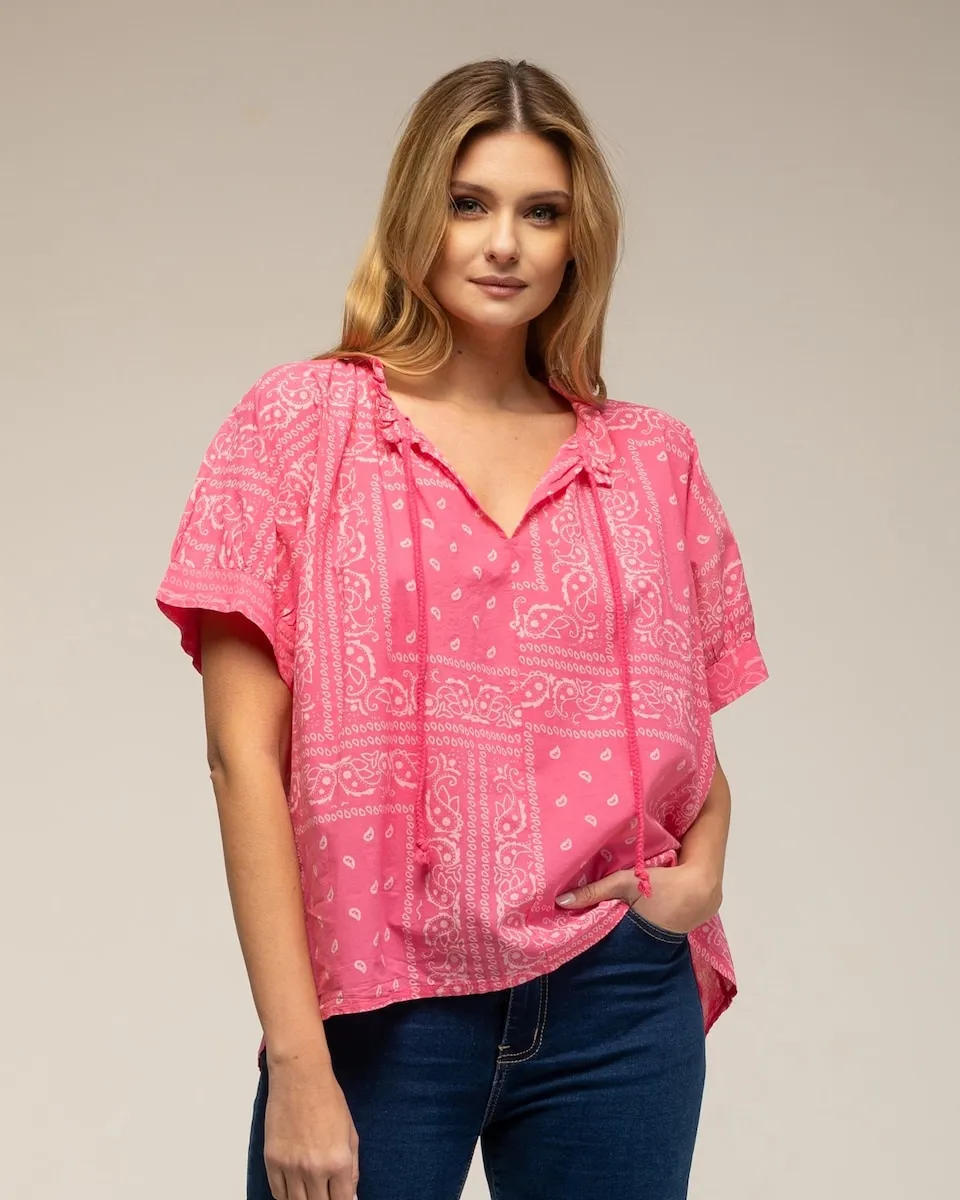 

Женская блузка с коротким рукавом и принтом бандана Tantra, фуксия