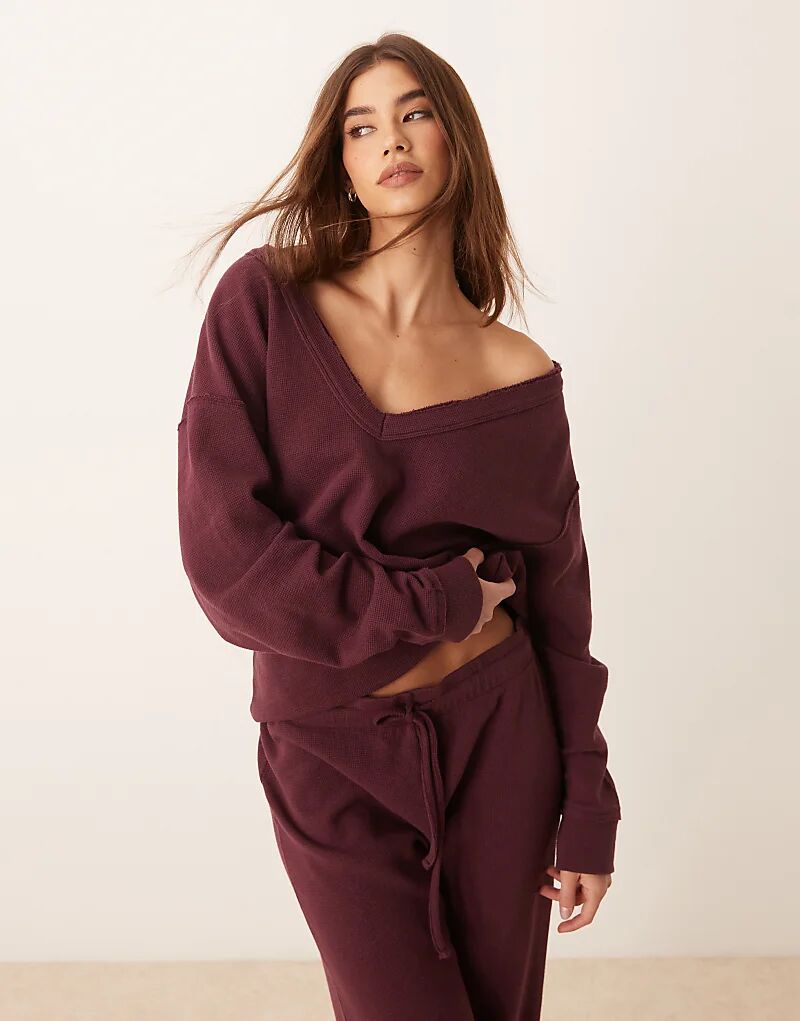 

Толстовка оверсайз с V-образным вырезом от ASOS DESIGN бордового цвета с вафельной текстурой