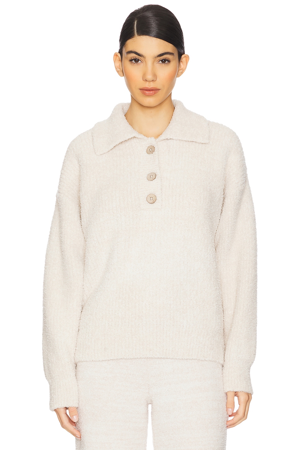 

Cozychic пуловер на пуговицах Barefoot Dreams, heathered stone & cream