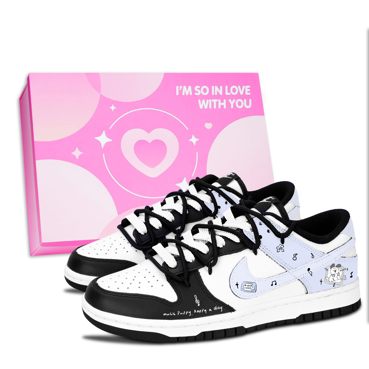 

Nike Dunk Black White, Music Healing Abrasion Resistant Low top Skateboard Shoes Unisex Light Purple