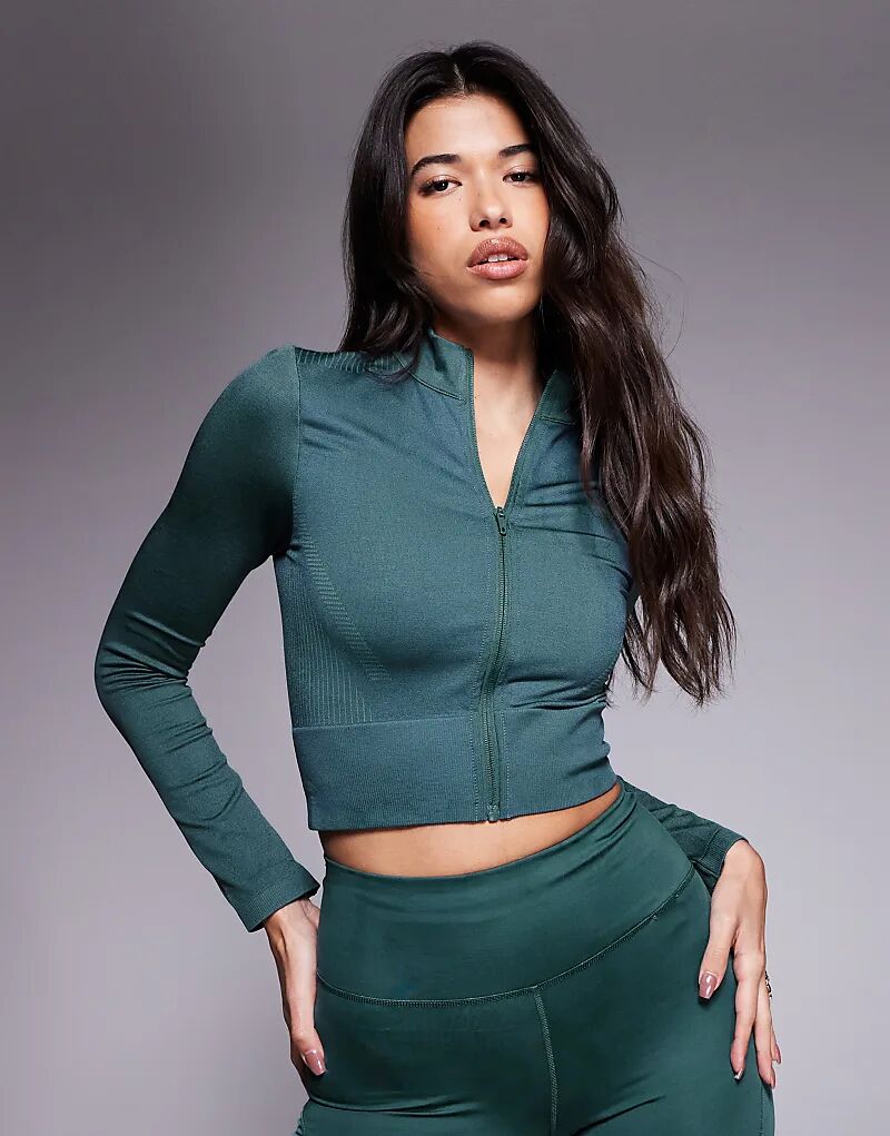 

Укороченная трикотажная куртка на молнии Adidas Training бирюзового цвета