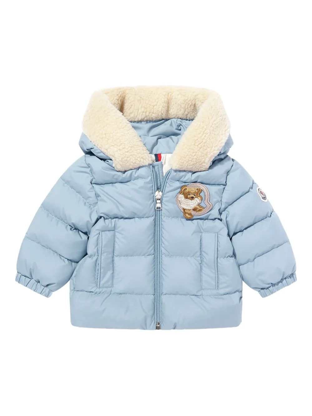 

Пуховик с капюшоном и нашивкой Moncler Enfant, синий