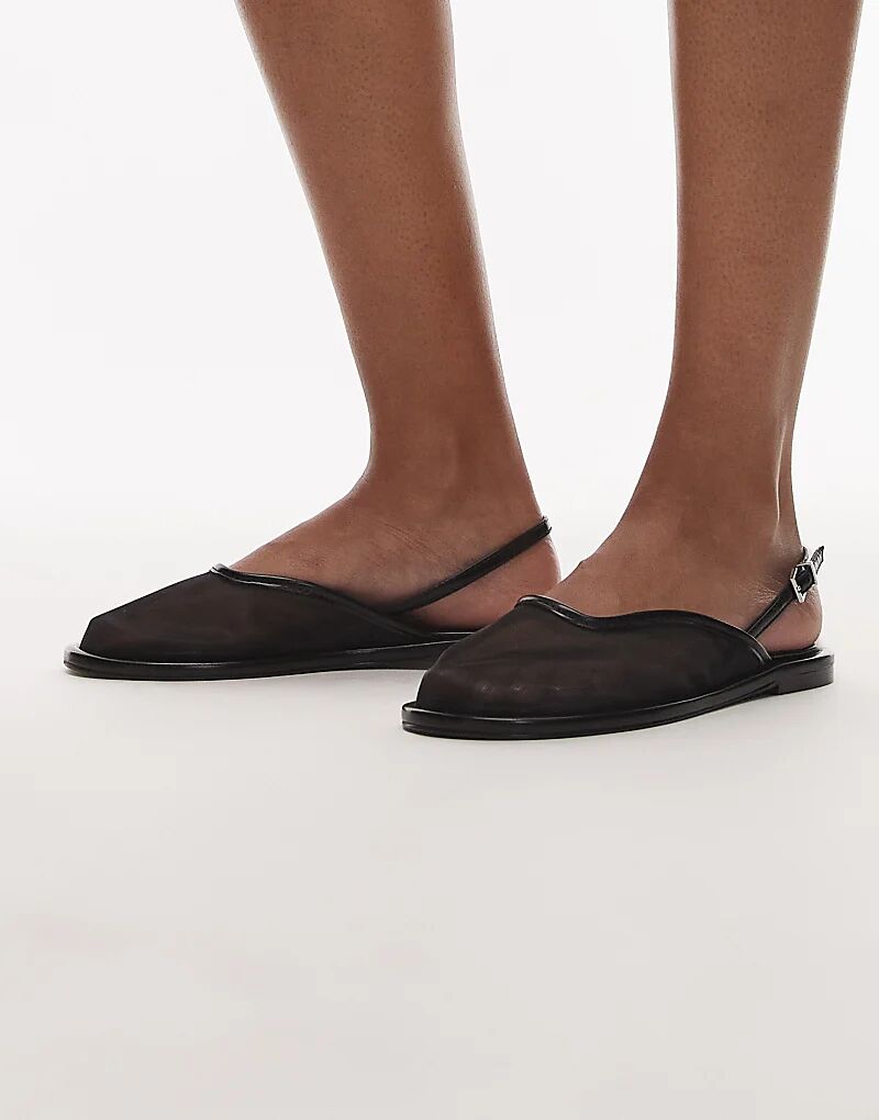 Балетки Topshop Bailey из сетки с открытой пяткой, черного цвета — фото 2