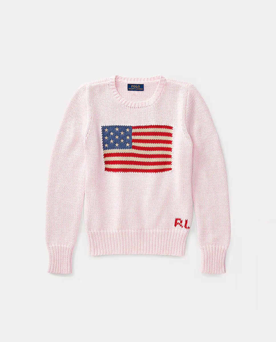 

Хлопковый свитер для девочки с флагом США Polo Ralph Lauren, розовый