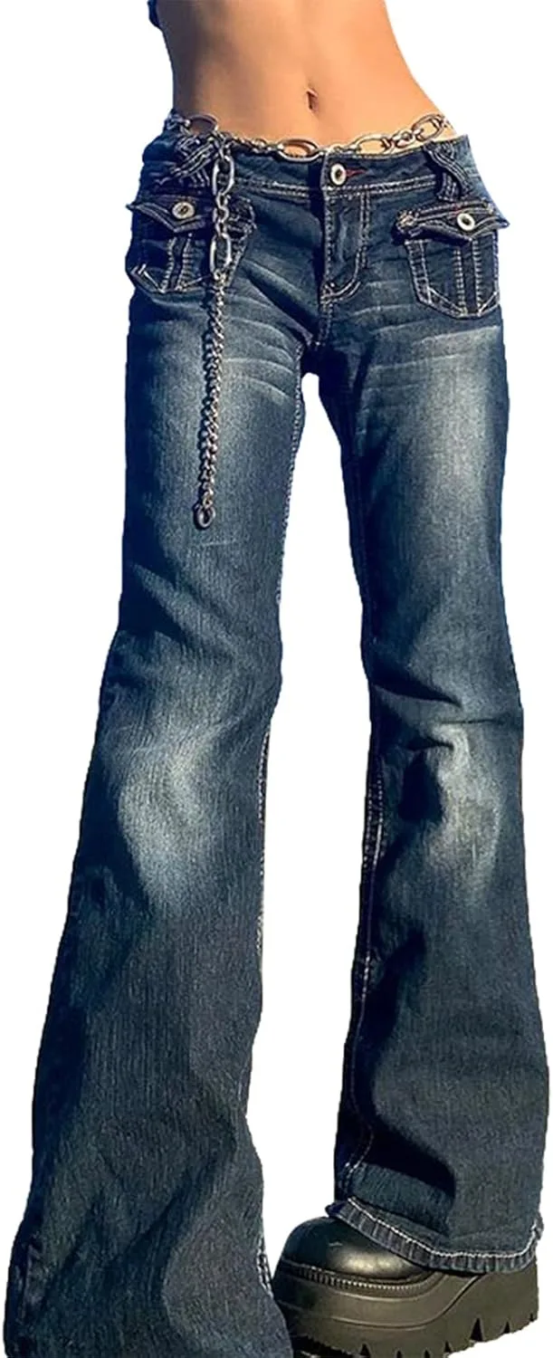 

Женские джинсы с расклешенным низом Y2k, низкая посадка, расслабленный крой, потертый эффект Beeuthios