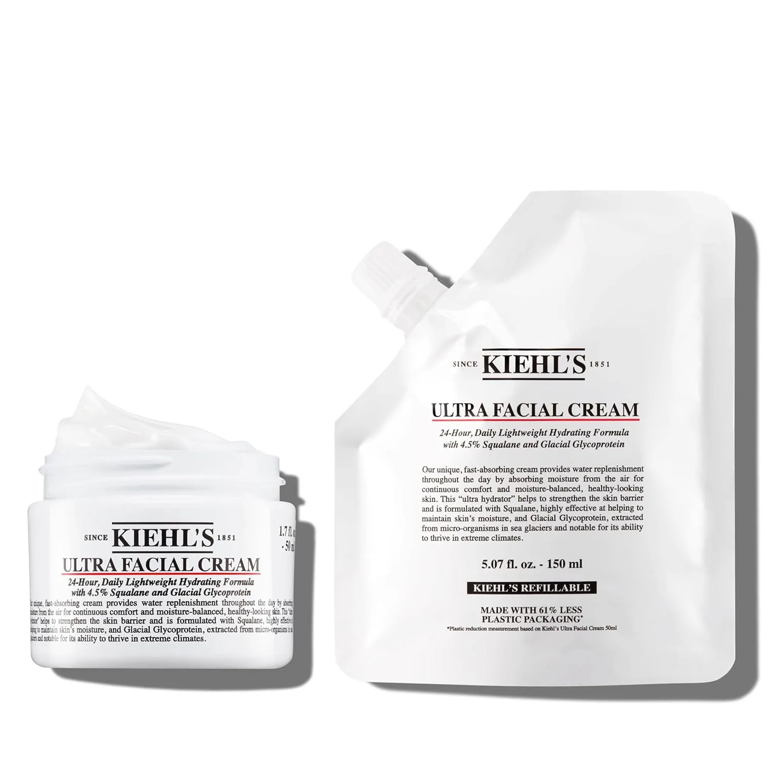 Набор из двух кремов для лица Kiehl's Ultra Facial Cream с 4,5% скваланом для укрепления увлажняющего барьера кожи - сменный пакет и многоразовая баночка объемом 48 мл.