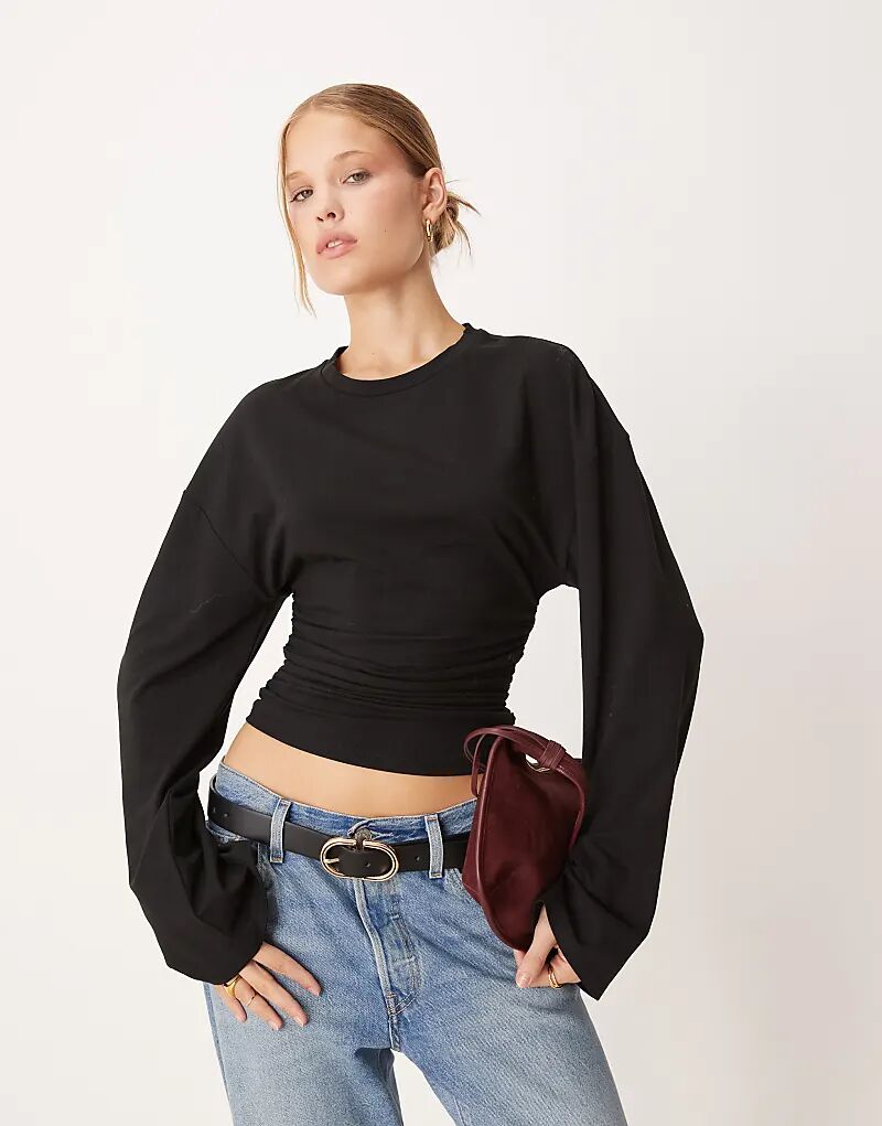 

Мягкий топ Gina Tricot с широкими рукавами черного цвета