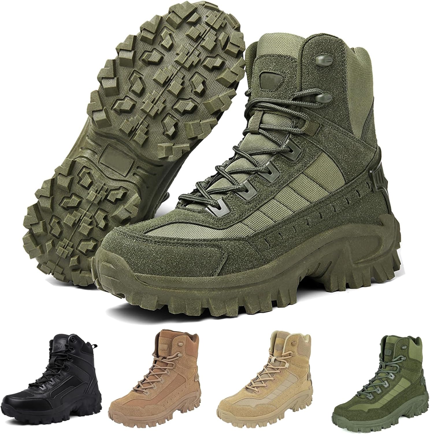 

Мужские боевые ботинки, ортопедические туристические ботинки с поддержкой свода стопы, водонепроницаемые противопрочные ботинки с боковой молнией, тактические ботинки для улицы, мотоцикла и работы Generic, зеленый