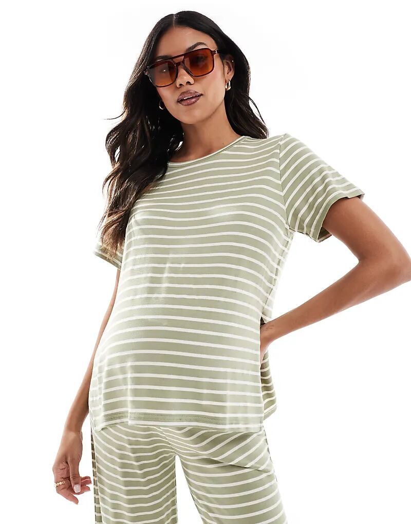 

Футболка для беременных Mamalicious Maternity в полоску цвета хаки Mama.Licious