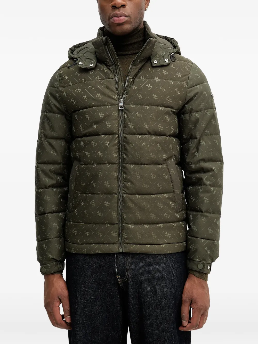 

Пуховик с капюшоном и узором Guess Usa, зеленый