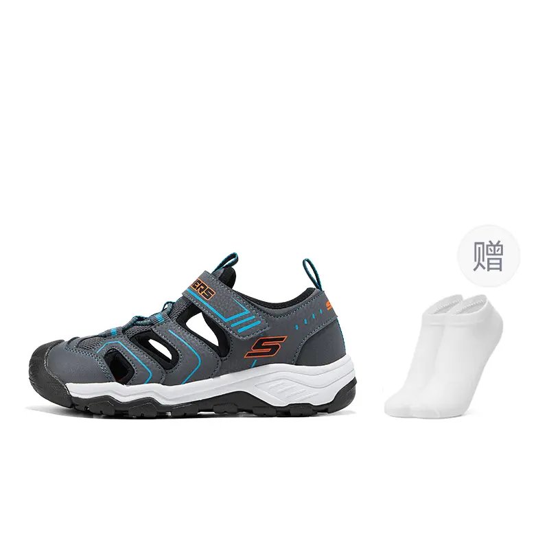 

Skechers Kids Детские сандалии без шнуровки с противоскользящей подошвой, износостойкие, дышащие, быстросохнущие, цвет charcoal/black, для подростков