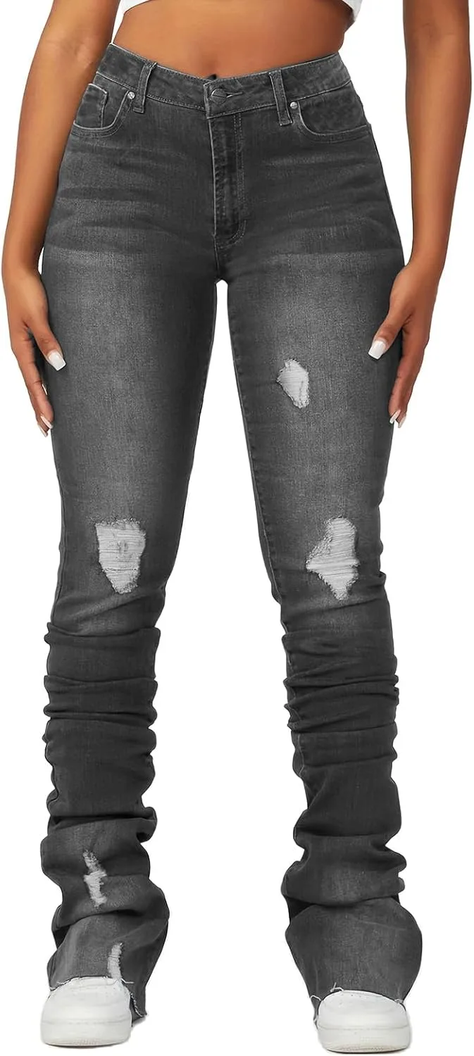 

Женские джинсы Y2K с высокой посадкой и потертостями Pivanzore