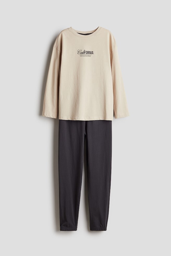 

Пижама из хлопкового трикотажа H&M, бежевый