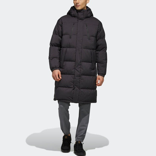 Пуховик adidas Puffy Long Down Stay Warm Outdoor Sports hooded down Jacket Black, черный — фото 3