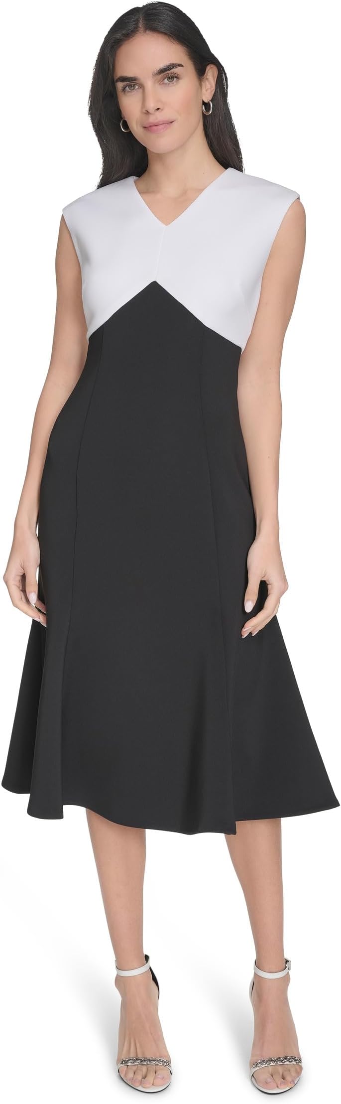 Платье Calvin Klein Scuba Color Block A-Line, цвет Black White — фото 4