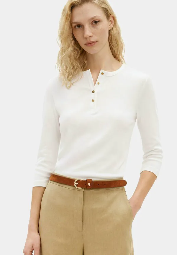 Золотистая блузка-поло с длинными рукавами и пуговицами. Tommy Hilfiger, Ecru