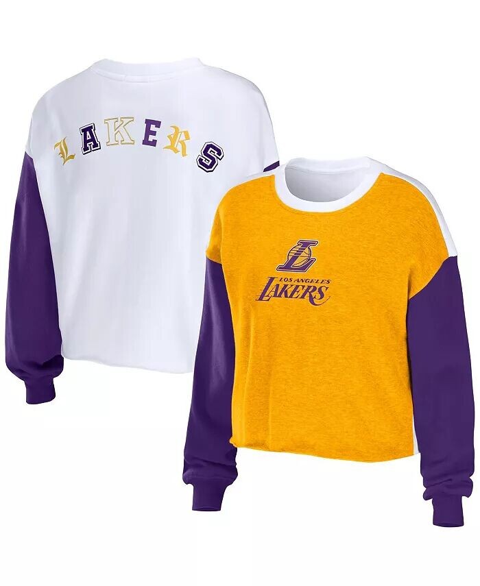 

Женский укороченный пуловер с буквами Heather Gold Los Angeles Lakers Wear By Erin Andrews