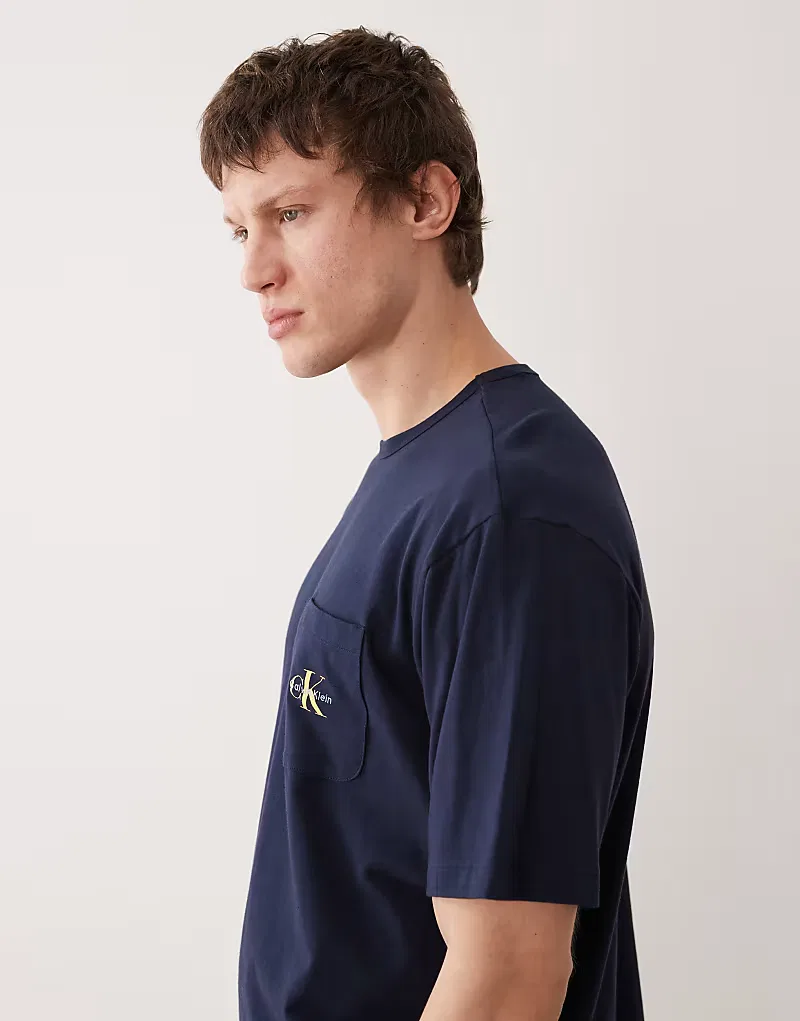 Комплект домашней одежды Calvin Klein Icon Cotton Stretch с монограммой, темно-синий — фото 4