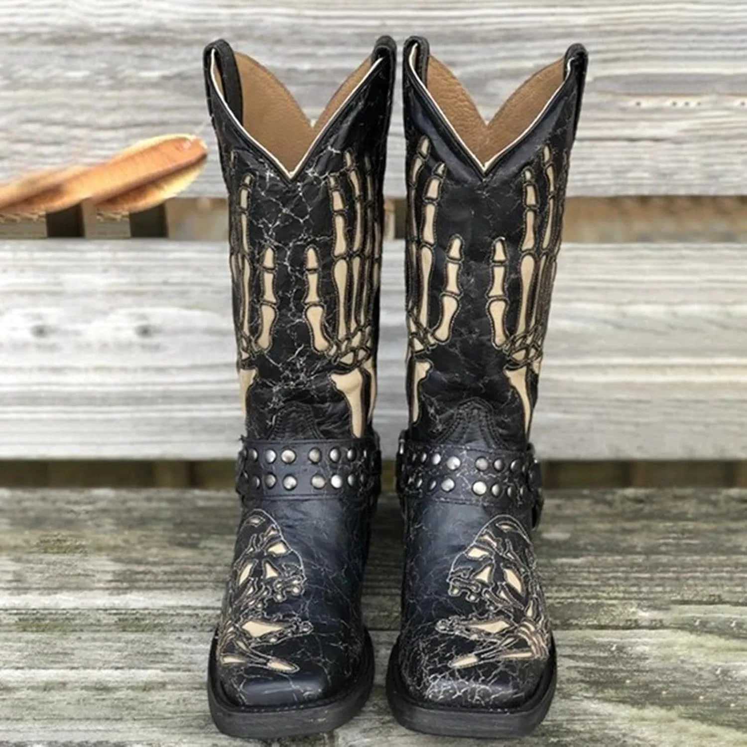 Generisch Westernstiefel Lederstiefel Cowboy Stiefel Trachtenschuhe Western Stiefeletten Reitstiefel Ковбойские ботинки Klassisch Cow Boy Winter, 01 Black — фото 3