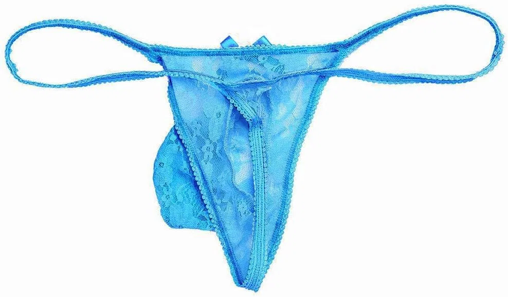 Трусы G-String, кружевные, Синий — фото 4