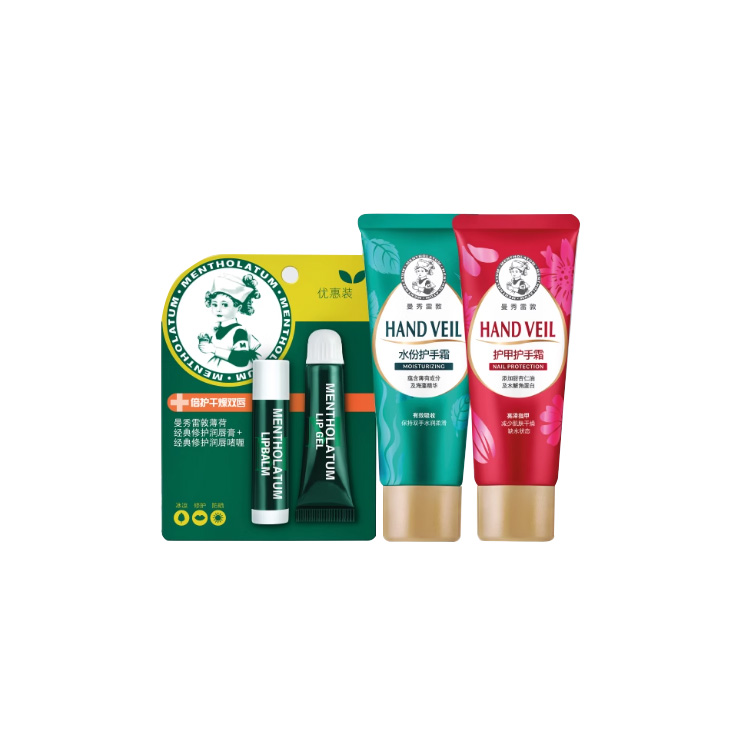 Mentholatum Бальзам для губ Mint с кремом для рук в наборе, увлажняющий эффект 3,5г+50г