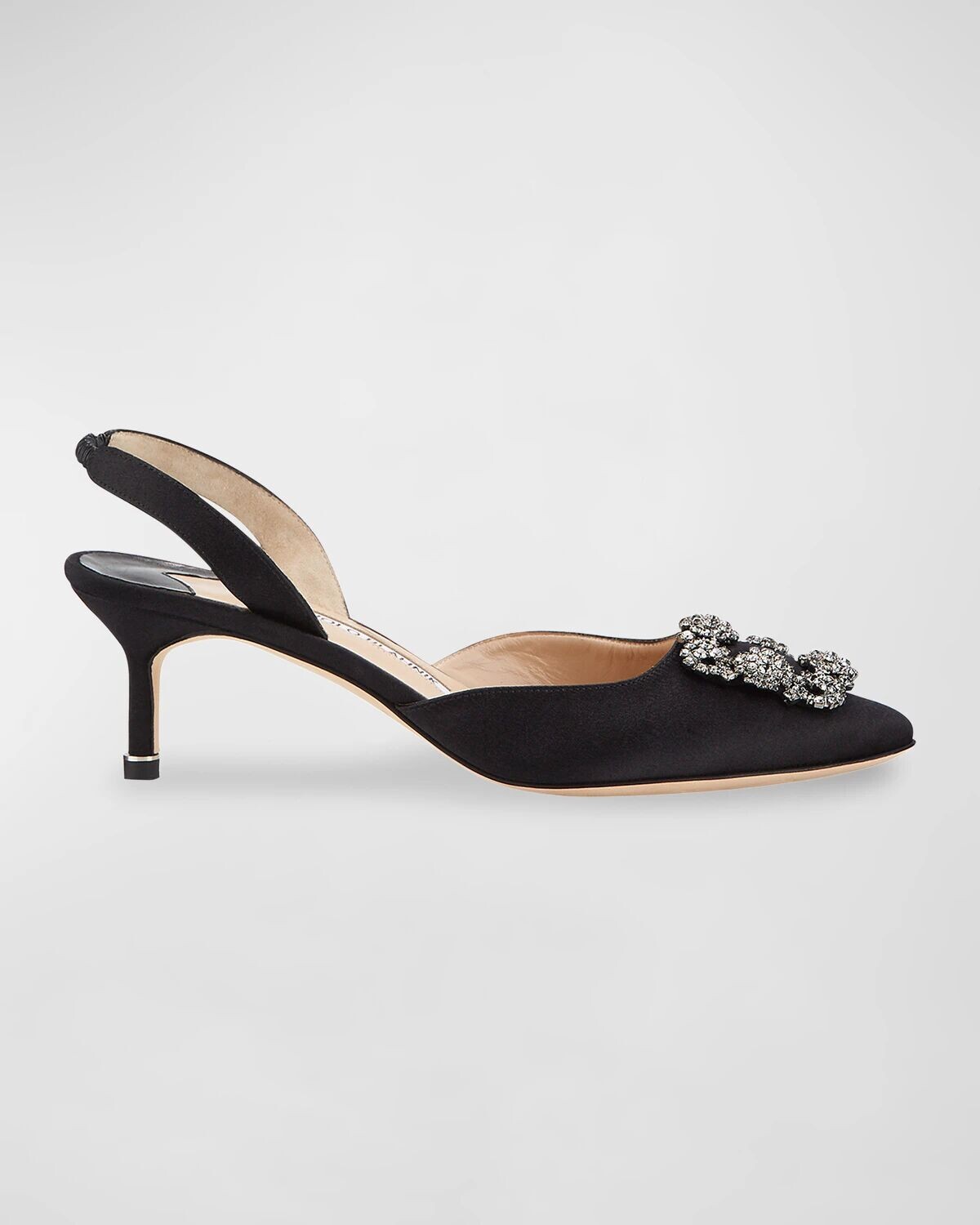 Атласные туфли Hangisi на каблуке-рюмочке с открытой пяткой Manolo Blahnik, черный — фото 2