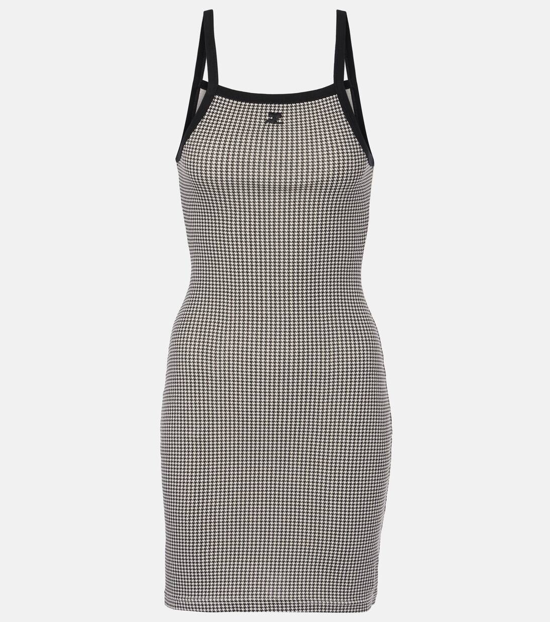 

Мини-платье из хлопка с узором «гусиная лапка» Courrèges, цвет hounstooth white/black