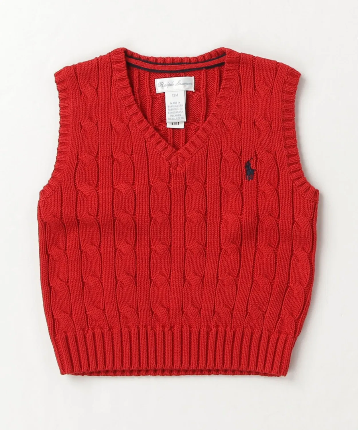 Вязаный жилет с косами, хлопок, Ralph Lauren, красный — фото 3