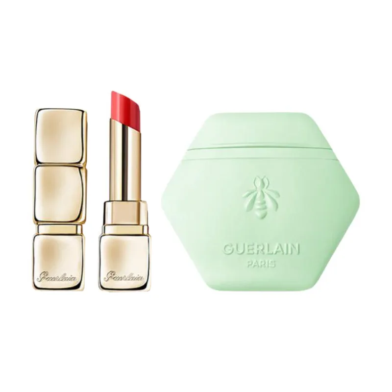 GUERLAIN Набор для макияжа с увлажняющим кремом для рук и бальзамом для губ, Two-Piece Set: New Fresh Green Rose Hand Cream 50ml+Kissable Lip Balm #775 3.2g