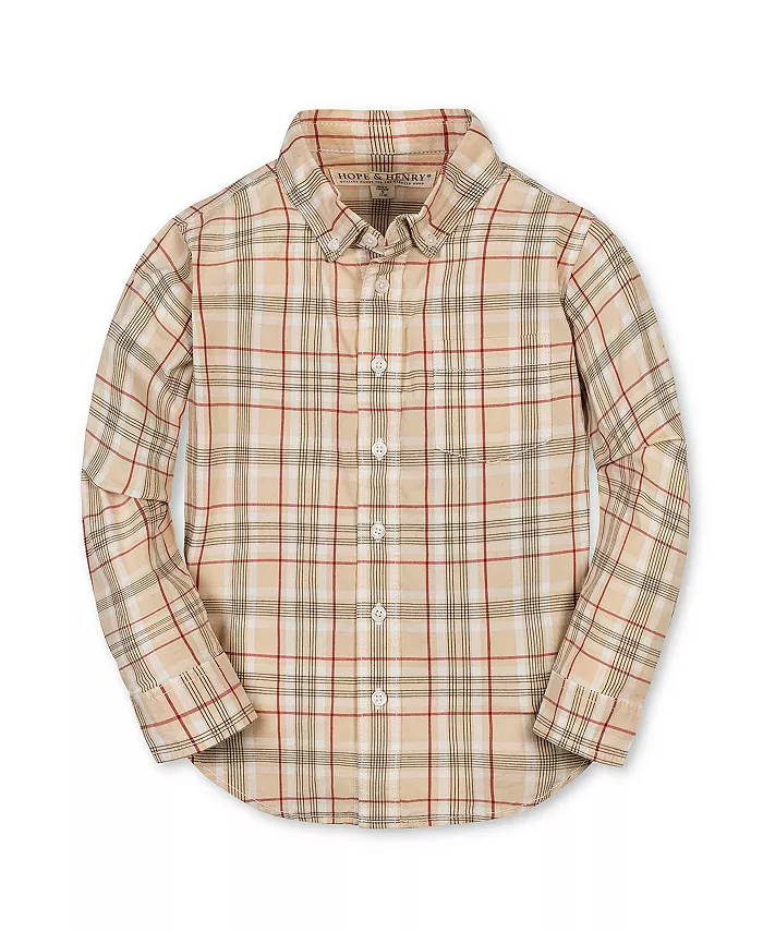 

Мальчиковая органическая рубашка с длинным рукавом из стретч поплина Hope & Henry, коричневый