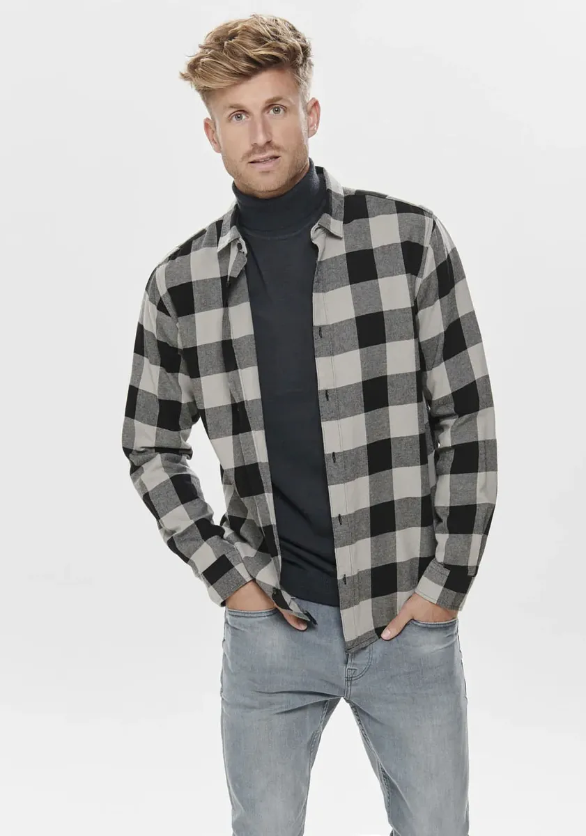 

Рубашка в клетку ONLY & SONS "GUDMUND LS CHECKED SHIRT", серый