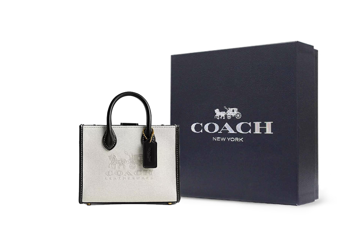 

COACH Элегантная холщовая сумка через плечо с натуральной кожей