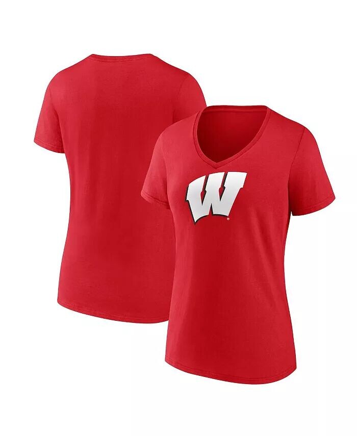 

Женская футболка с v-образным вырезом и логотипом Red Wisconsin Badgers Evergreen Fanatics