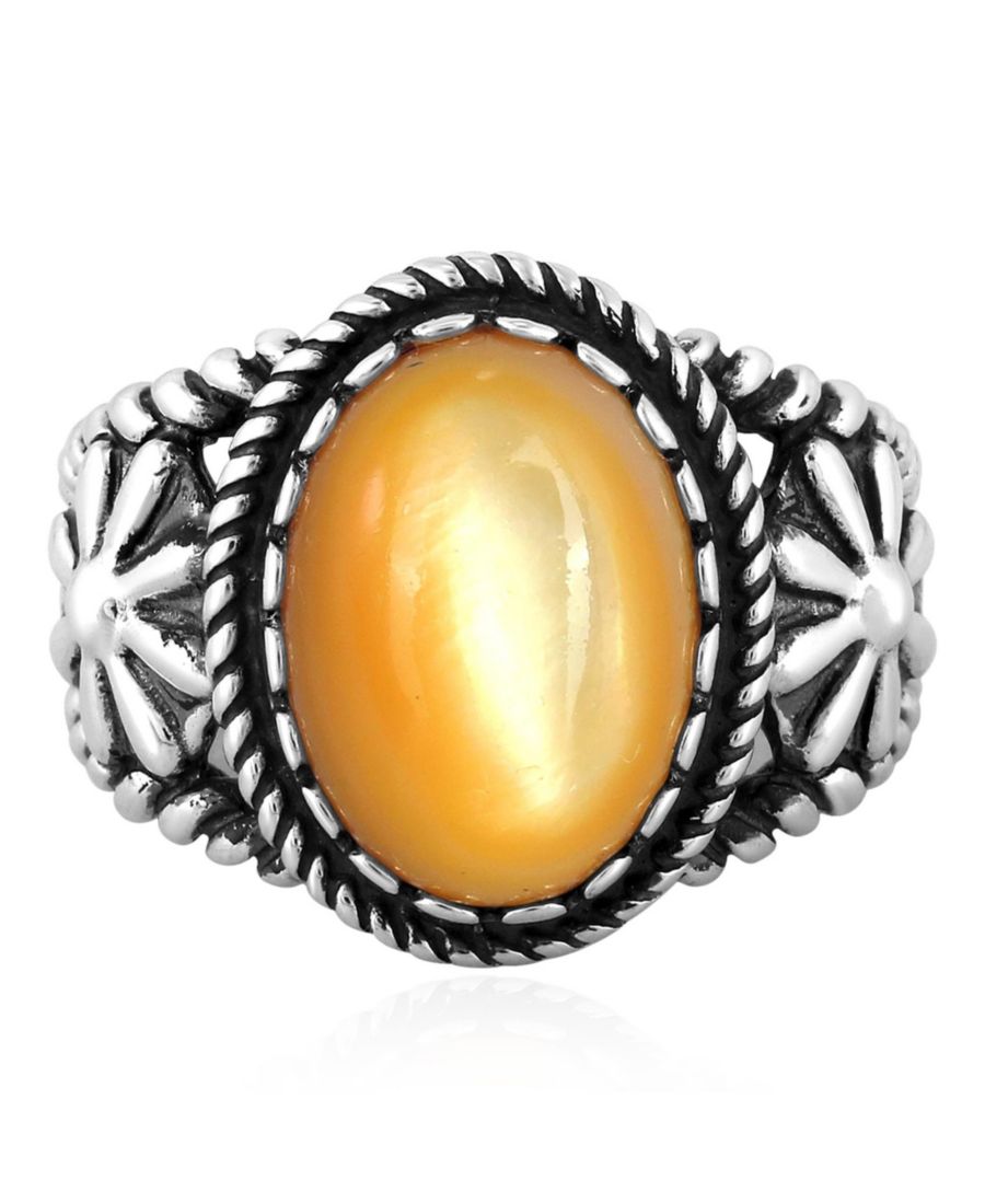 

Кольцо в форме цветка конха из стерлингового серебра с желтым перламутром, размер 11 American West Jewelry, No Color