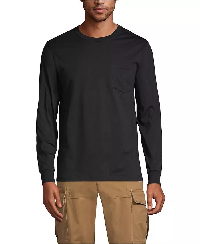 

Футболка с длинным рукавом Big & Tall Super-T с карманом Lands' End, черный