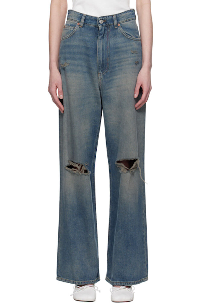 

Синие потертые джинсы с пятью карманами MM6 Maison Margiela